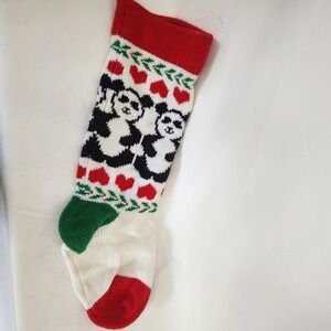 Vintage Panda Bear Knit Christmas Stocking 18" Joy & Noel by Warm Heart
